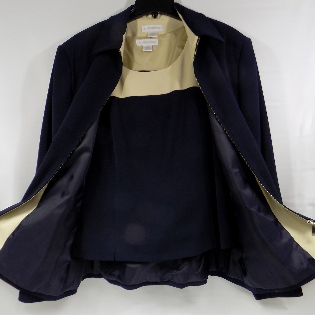 Worthington Navy Blue/Linen Zip-Front Suit Jacket And Tank Blouse Sz 18 Read Nwt